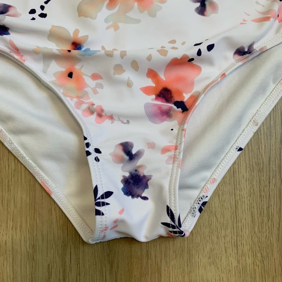 Womens Bikini Bottoms Size XS Floral White Pink Swim Summer Pool Beach Vacation - Picture 6 of 14